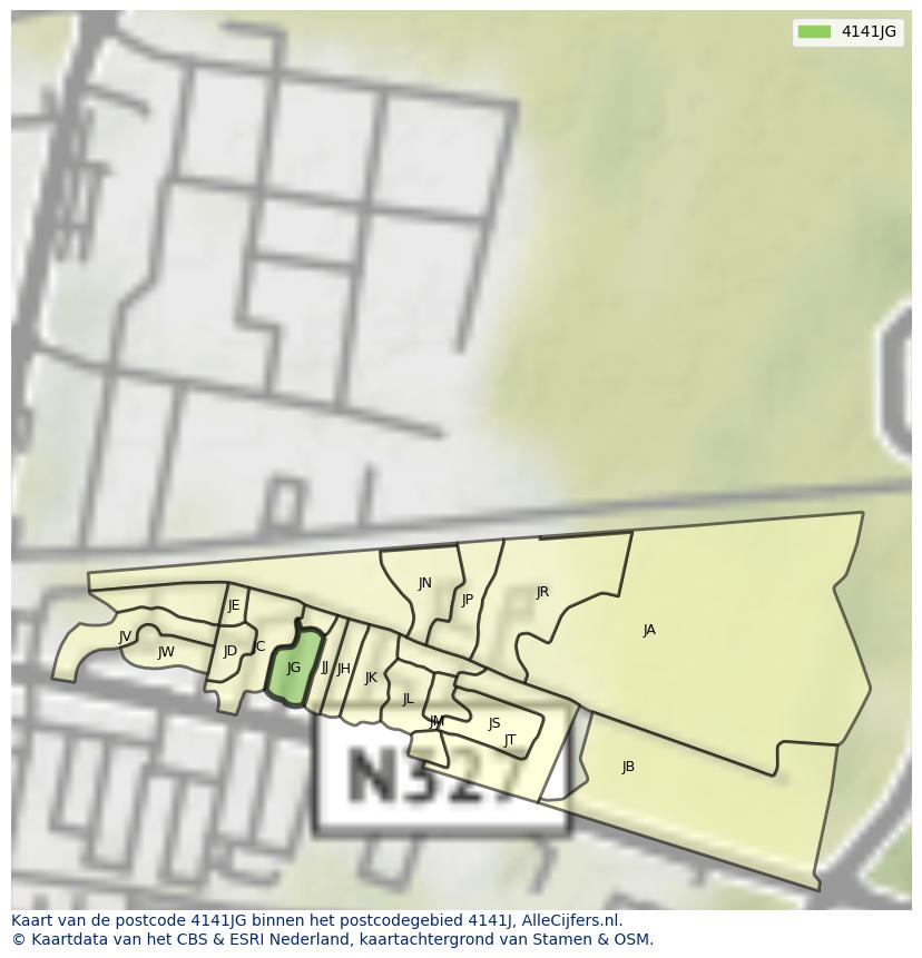 Afbeelding van het postcodegebied 4141 JG op de kaart.