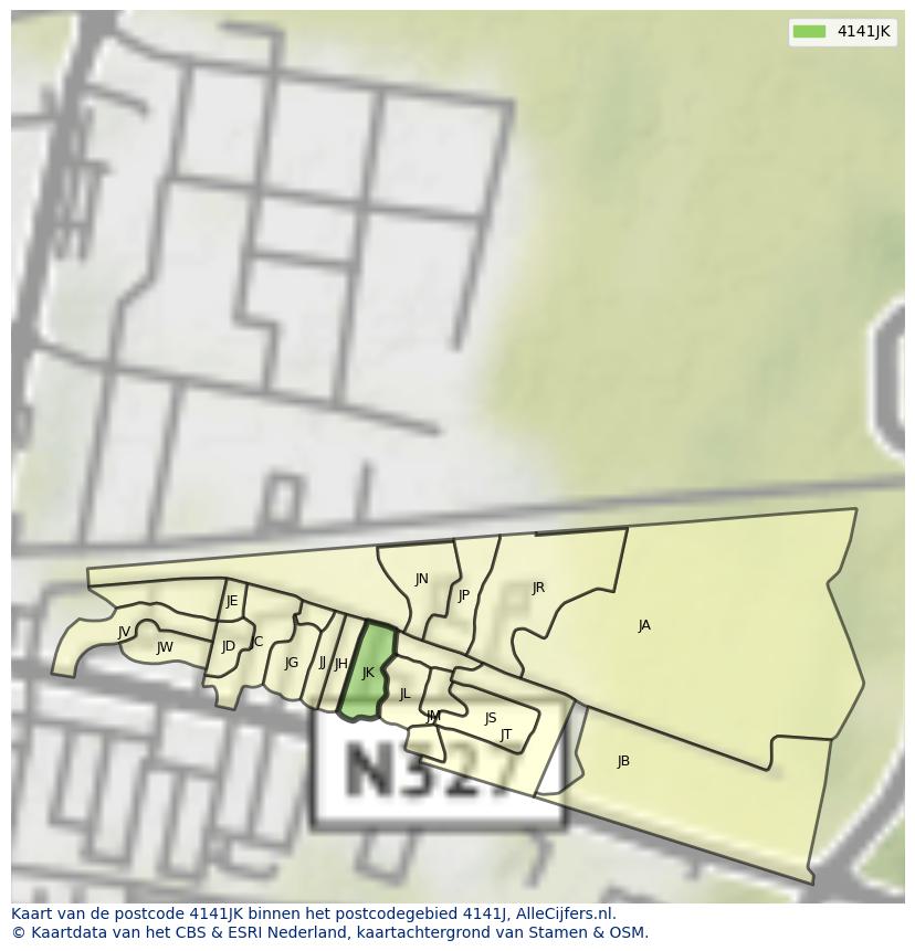 Afbeelding van het postcodegebied 4141 JK op de kaart.