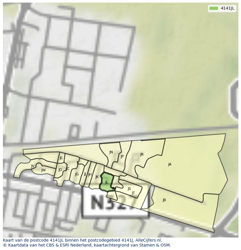 Afbeelding van het postcodegebied 4141 JL op de kaart.
