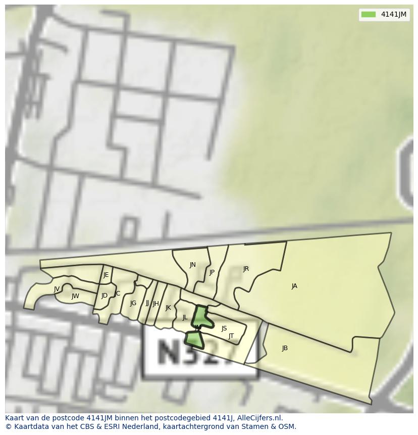 Afbeelding van het postcodegebied 4141 JM op de kaart.