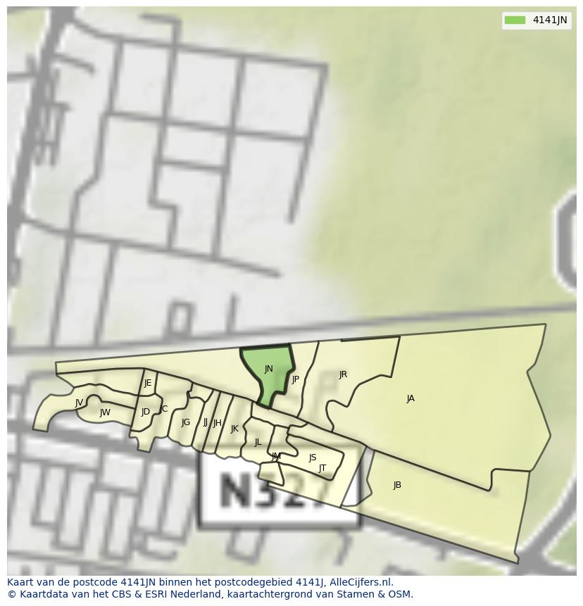 Afbeelding van het postcodegebied 4141 JN op de kaart.