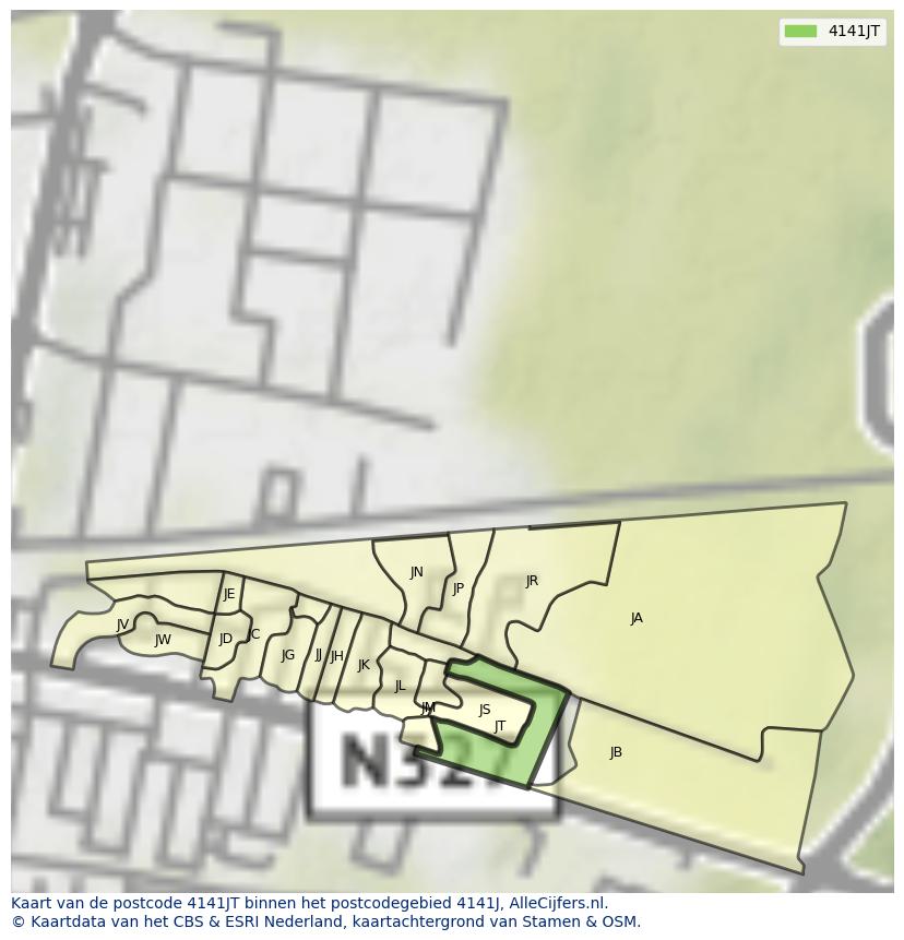 Afbeelding van het postcodegebied 4141 JT op de kaart.