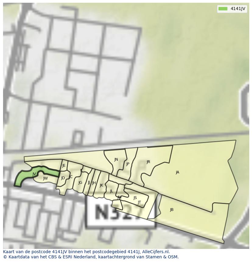 Afbeelding van het postcodegebied 4141 JV op de kaart.
