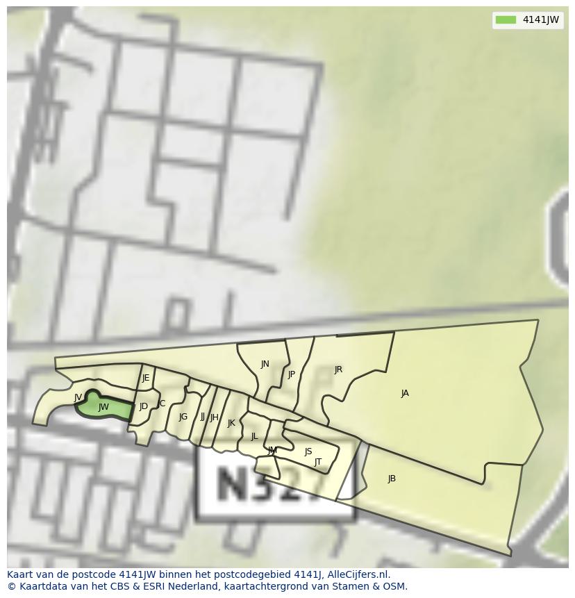Afbeelding van het postcodegebied 4141 JW op de kaart.
