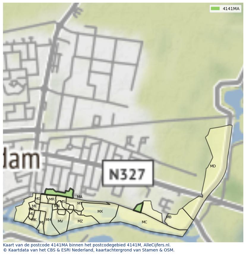 Afbeelding van het postcodegebied 4141 MA op de kaart.