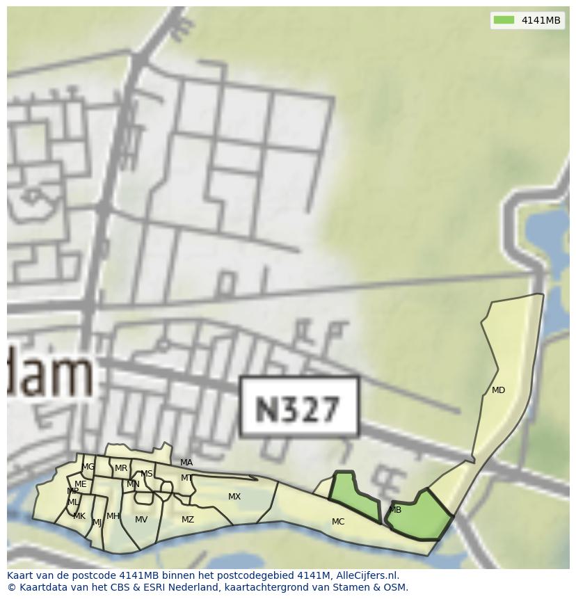 Afbeelding van het postcodegebied 4141 MB op de kaart.