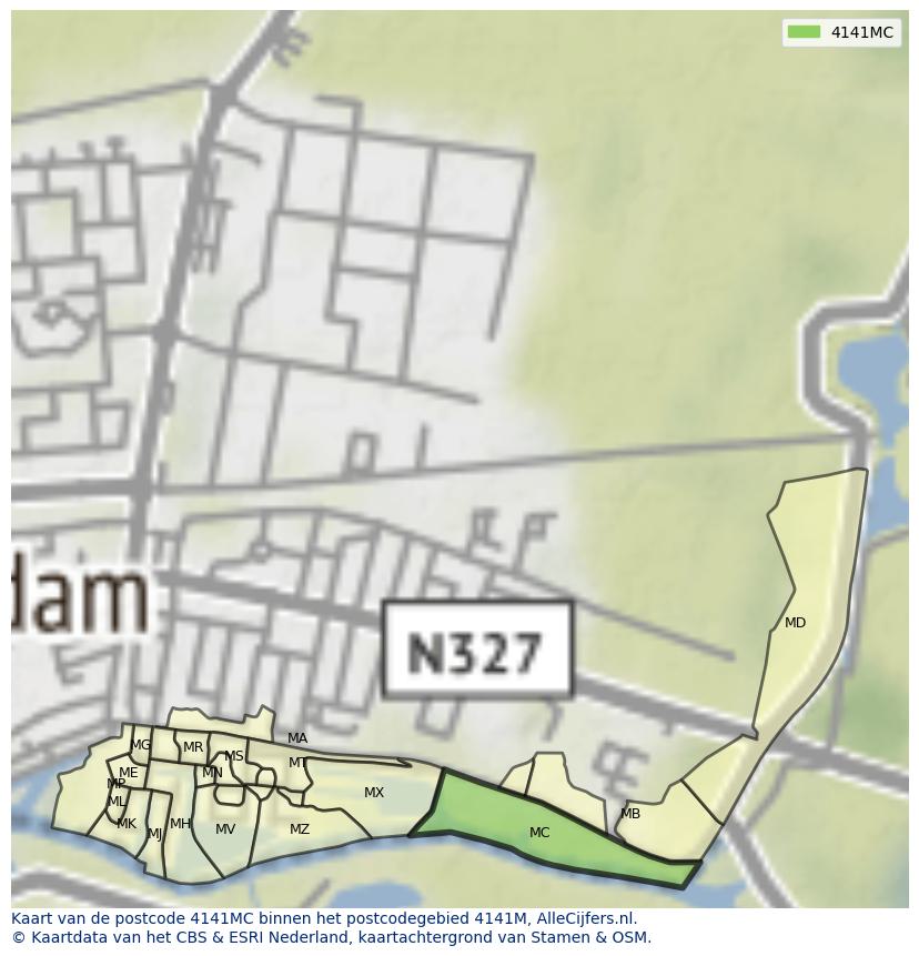 Afbeelding van het postcodegebied 4141 MC op de kaart.