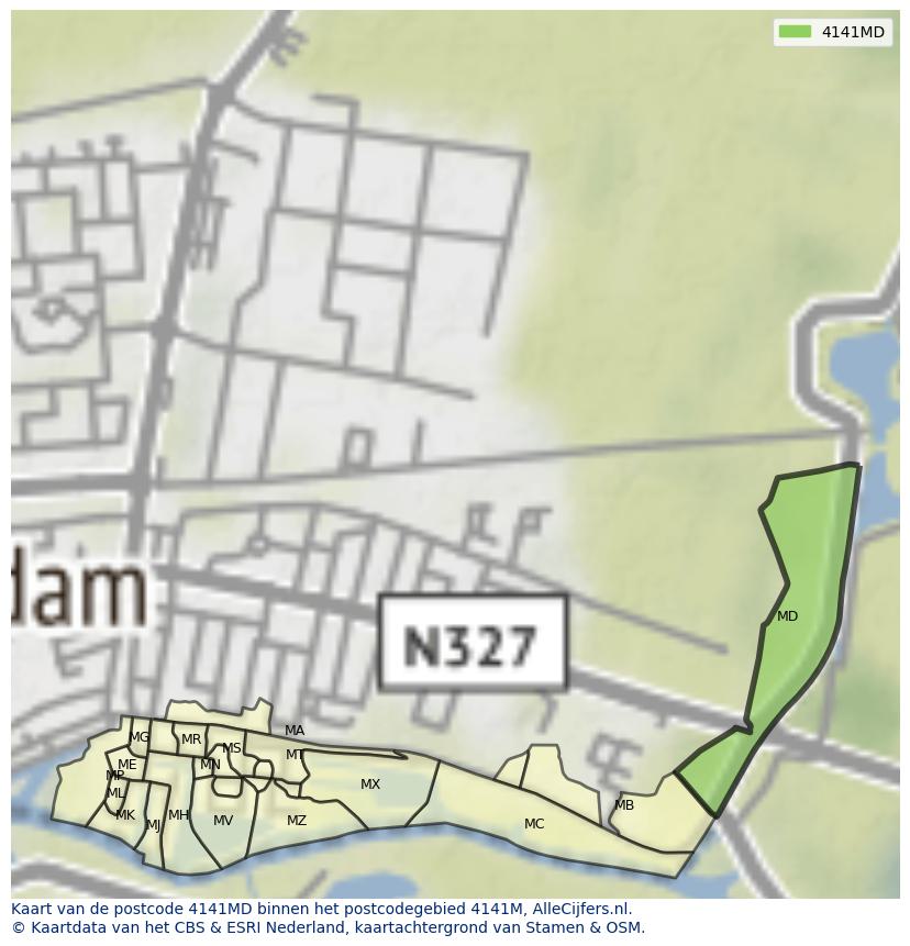 Afbeelding van het postcodegebied 4141 MD op de kaart.