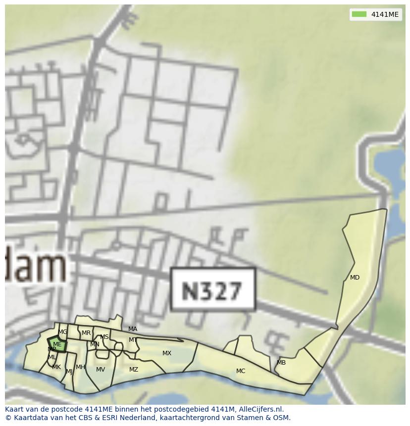 Afbeelding van het postcodegebied 4141 ME op de kaart.