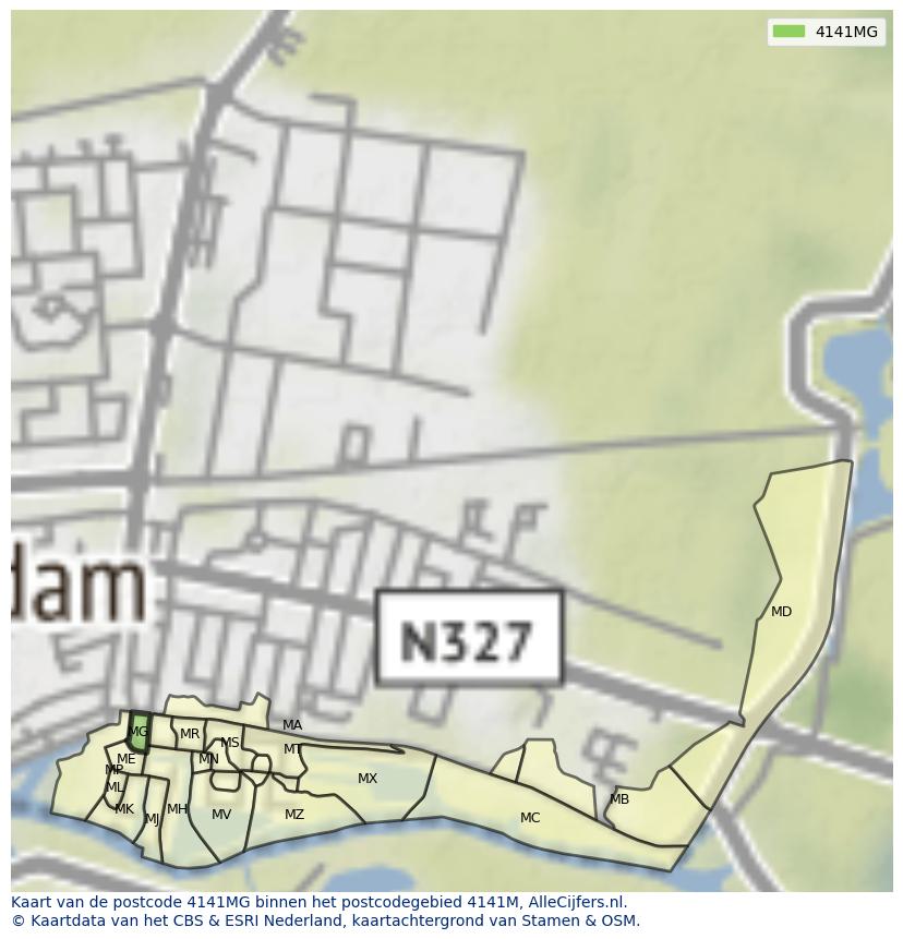 Afbeelding van het postcodegebied 4141 MG op de kaart.
