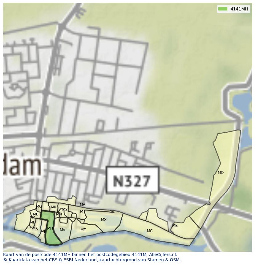 Afbeelding van het postcodegebied 4141 MH op de kaart.