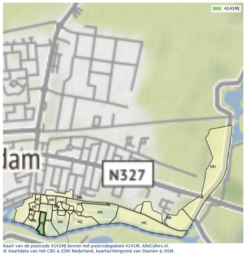 Afbeelding van het postcodegebied 4141 MJ op de kaart.
