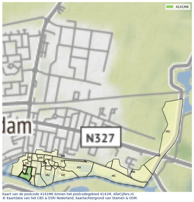 Afbeelding van het postcodegebied 4141 MK op de kaart.