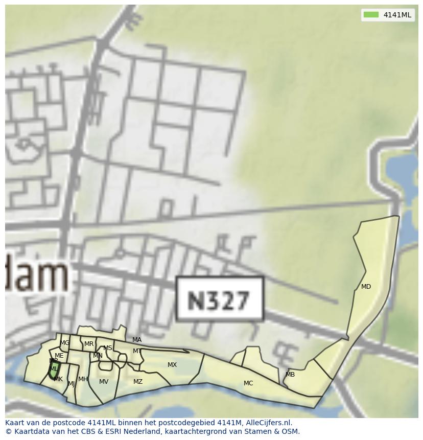 Afbeelding van het postcodegebied 4141 ML op de kaart.
