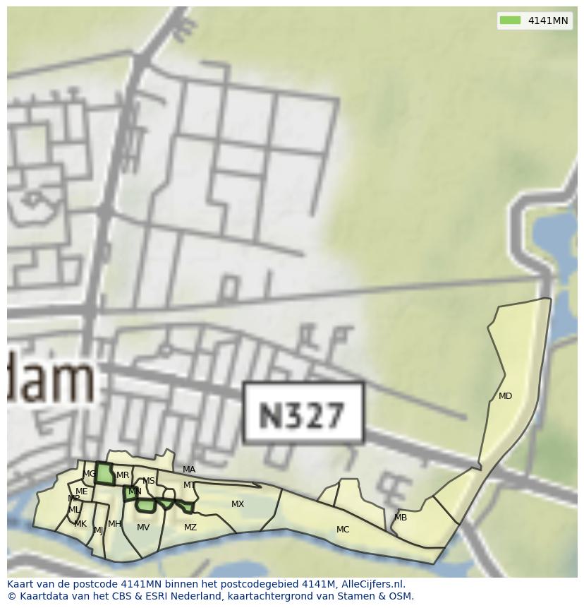 Afbeelding van het postcodegebied 4141 MN op de kaart.