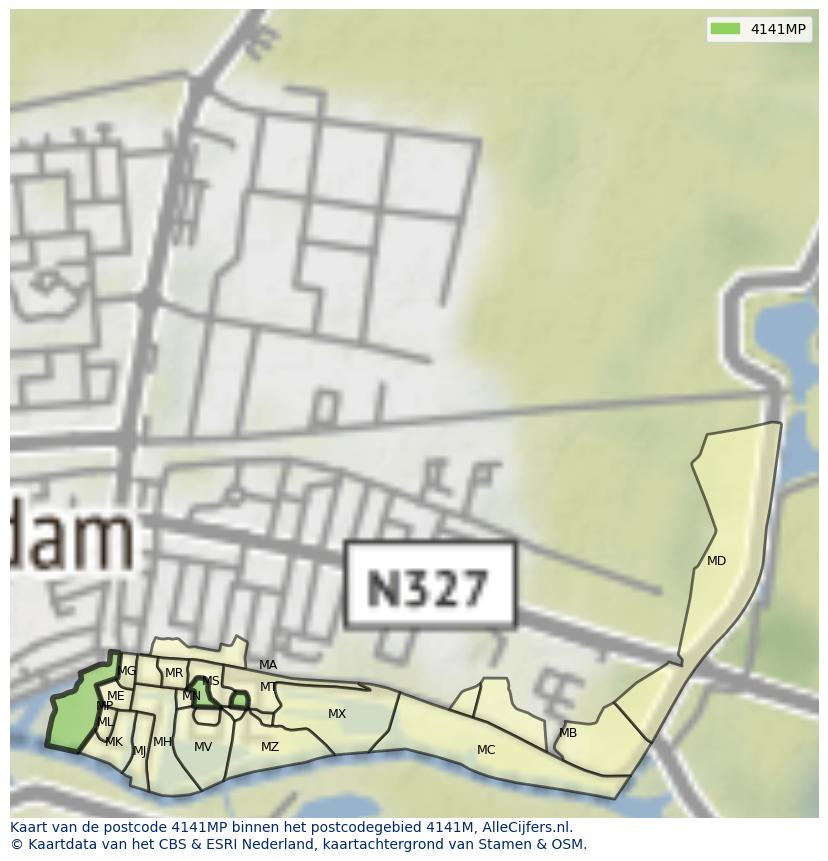 Afbeelding van het postcodegebied 4141 MP op de kaart.