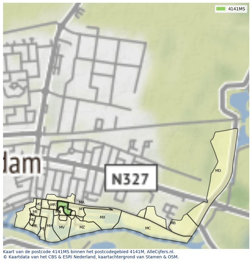 Afbeelding van het postcodegebied 4141 MS op de kaart.