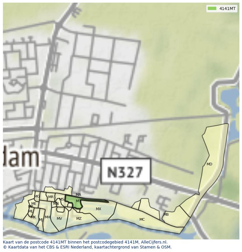 Afbeelding van het postcodegebied 4141 MT op de kaart.