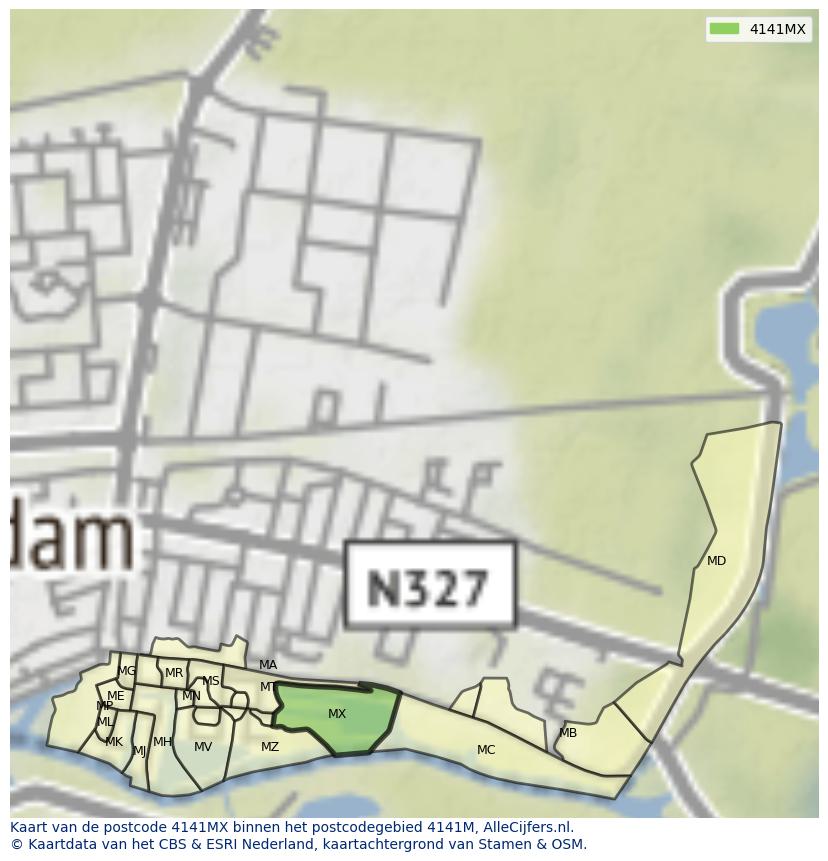 Afbeelding van het postcodegebied 4141 MX op de kaart.