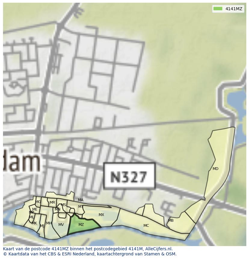 Afbeelding van het postcodegebied 4141 MZ op de kaart.