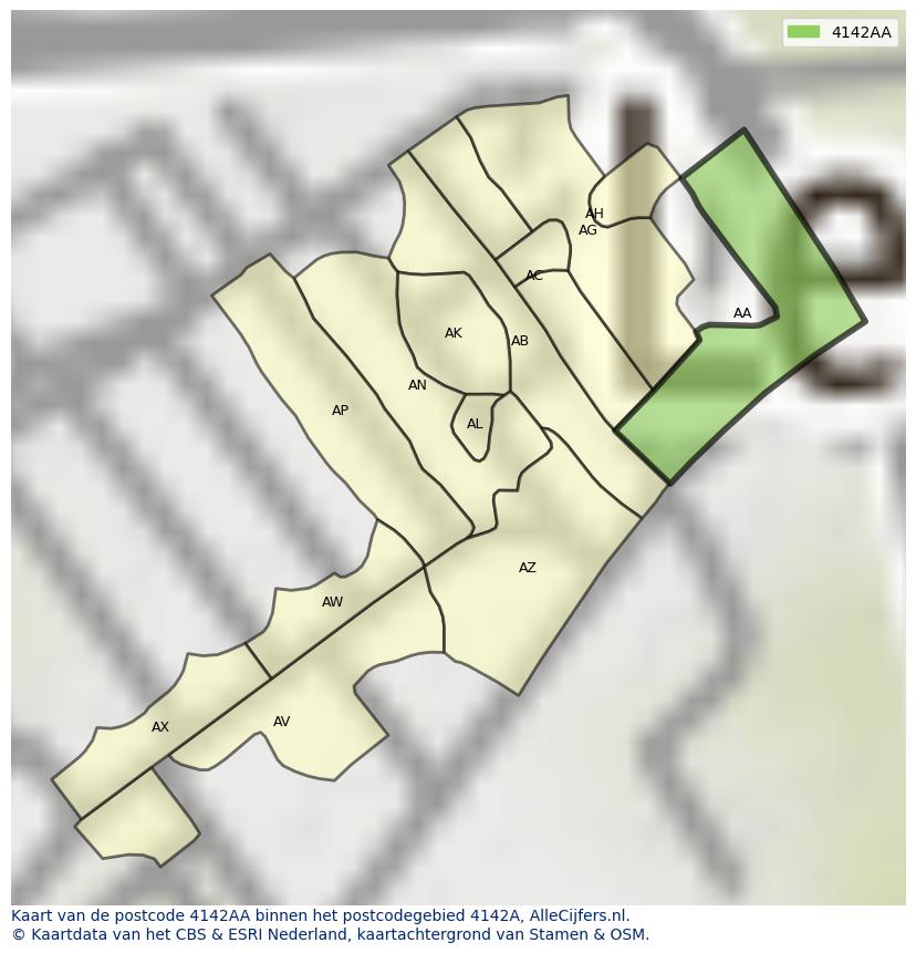 Afbeelding van het postcodegebied 4142 AA op de kaart.