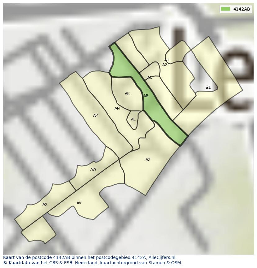 Afbeelding van het postcodegebied 4142 AB op de kaart.