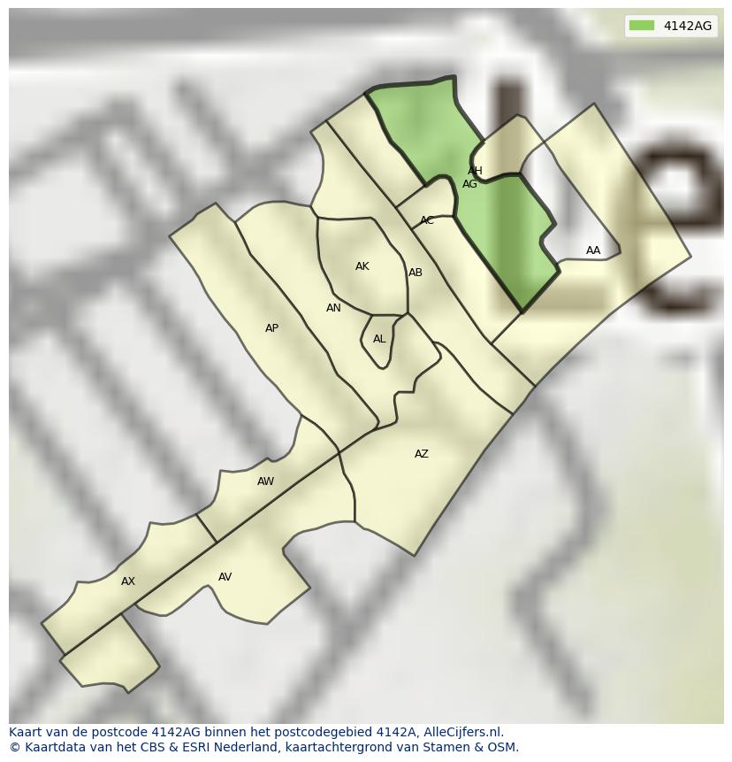 Afbeelding van het postcodegebied 4142 AG op de kaart.