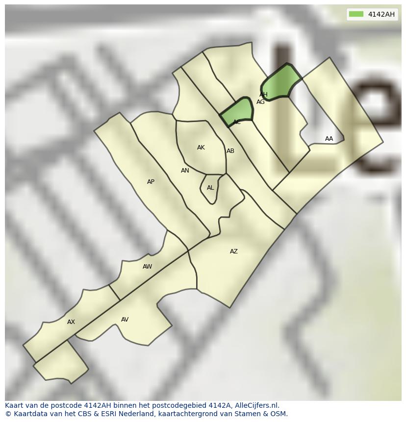 Afbeelding van het postcodegebied 4142 AH op de kaart.