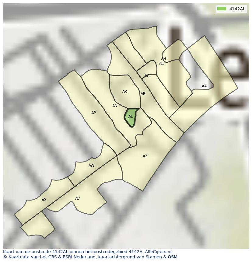 Afbeelding van het postcodegebied 4142 AL op de kaart.
