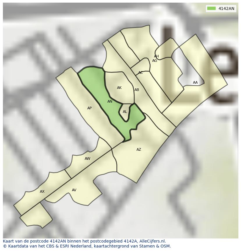 Afbeelding van het postcodegebied 4142 AN op de kaart.