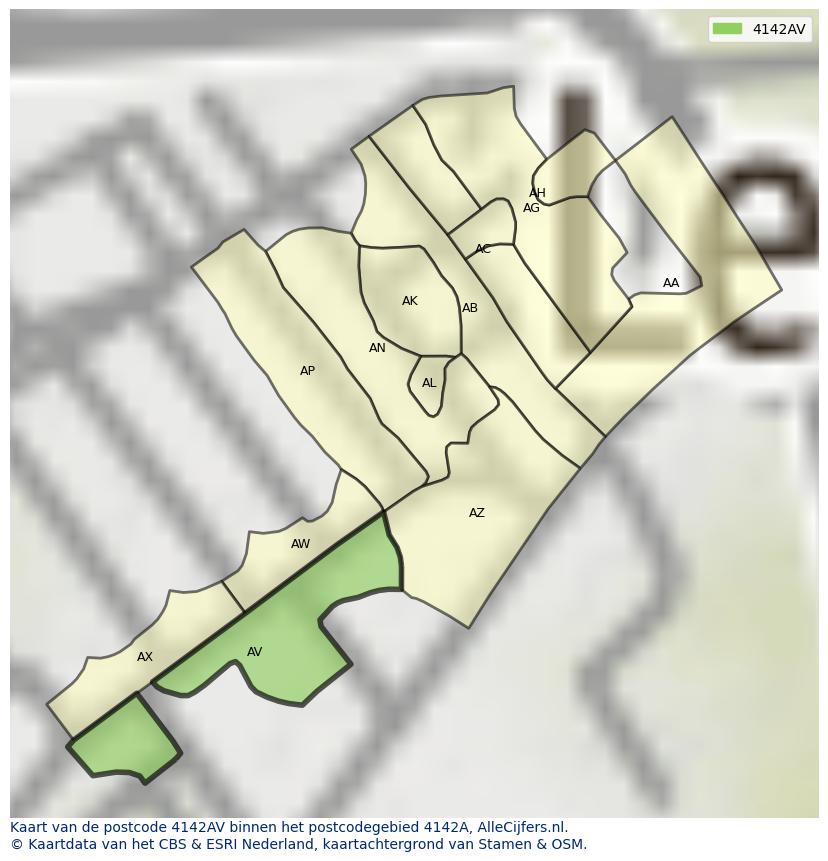 Afbeelding van het postcodegebied 4142 AV op de kaart.