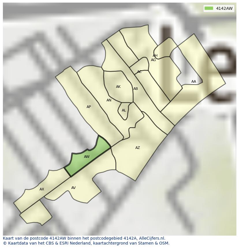Afbeelding van het postcodegebied 4142 AW op de kaart.
