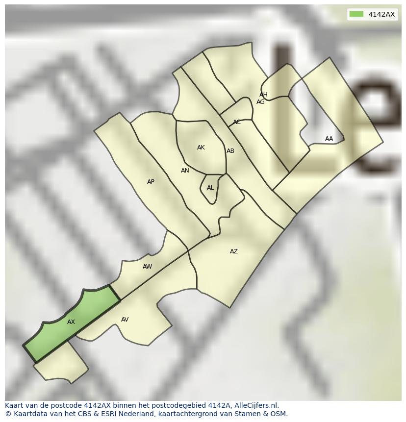 Afbeelding van het postcodegebied 4142 AX op de kaart.