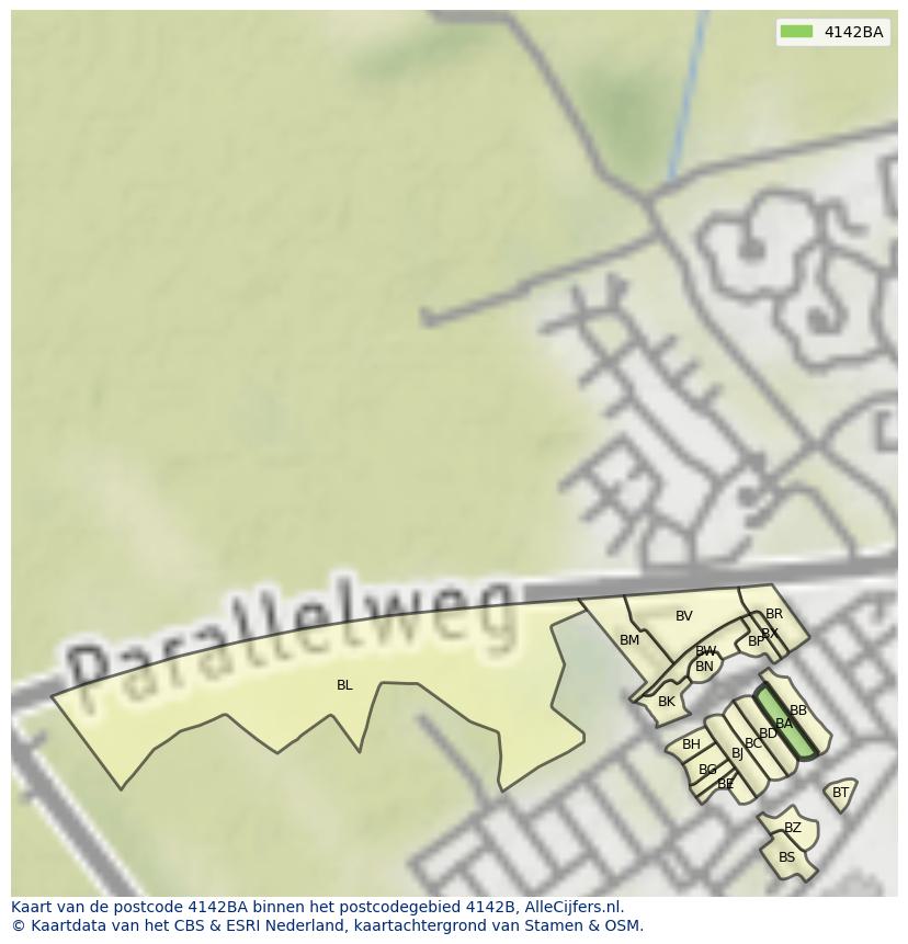Afbeelding van het postcodegebied 4142 BA op de kaart.
