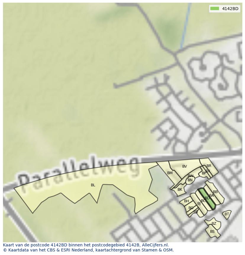 Afbeelding van het postcodegebied 4142 BD op de kaart.