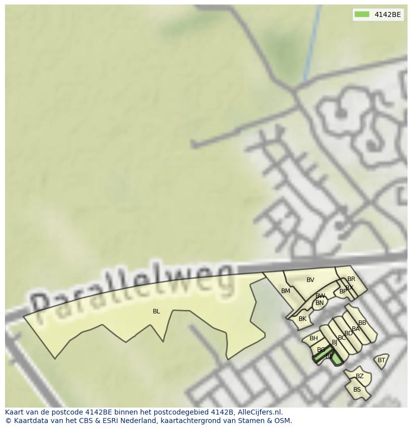 Afbeelding van het postcodegebied 4142 BE op de kaart.