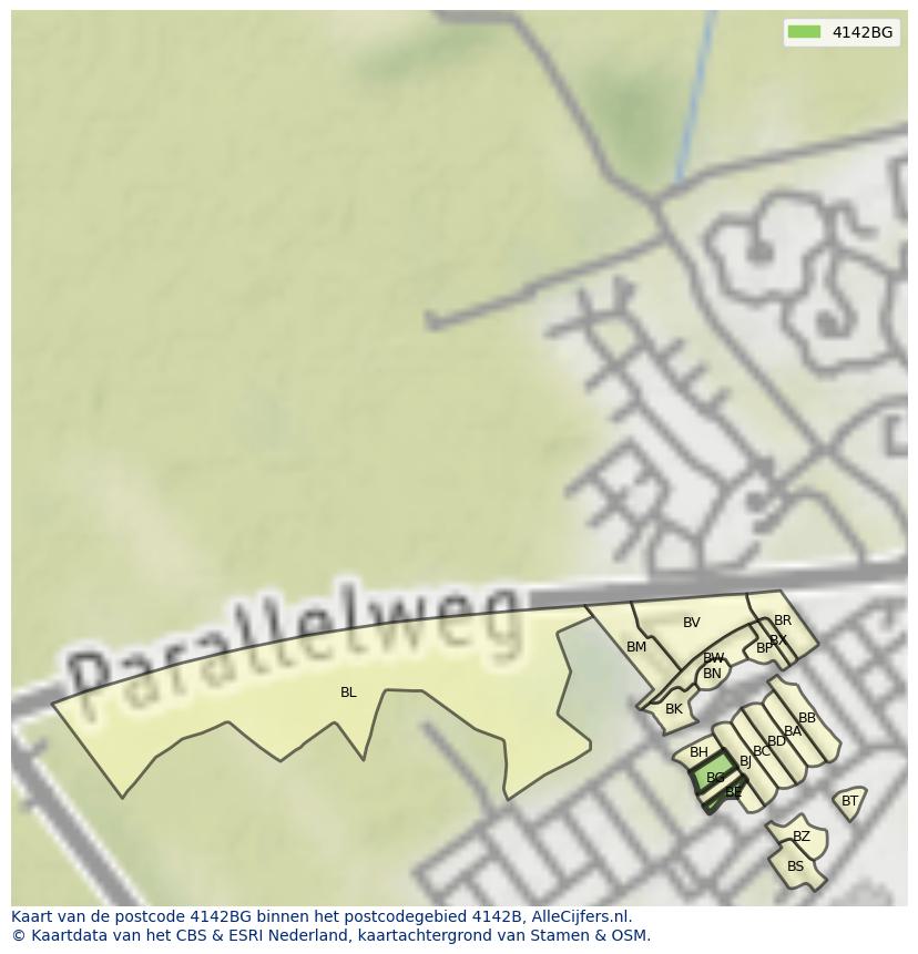 Afbeelding van het postcodegebied 4142 BG op de kaart.
