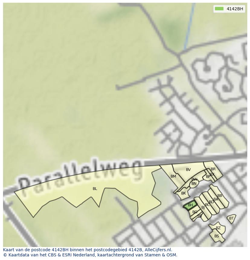 Afbeelding van het postcodegebied 4142 BH op de kaart.