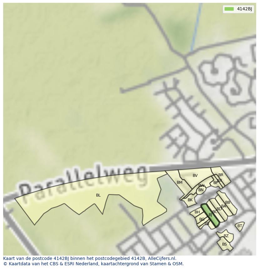 Afbeelding van het postcodegebied 4142 BJ op de kaart.