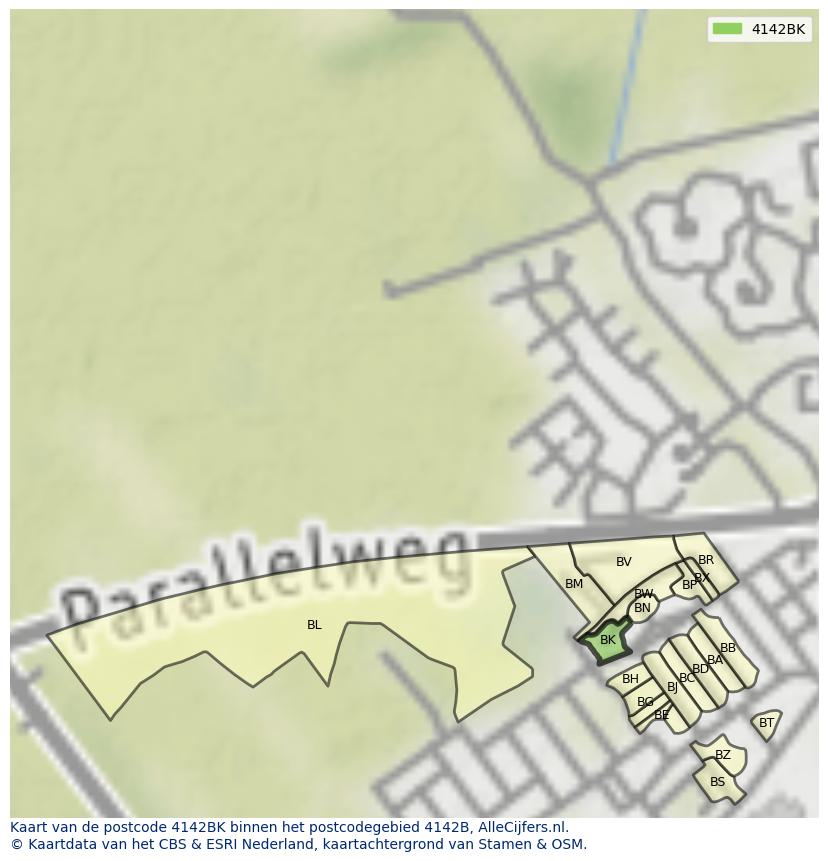 Afbeelding van het postcodegebied 4142 BK op de kaart.