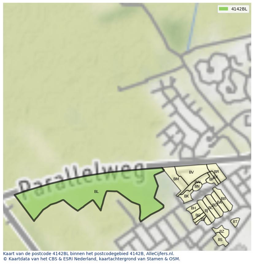 Afbeelding van het postcodegebied 4142 BL op de kaart.