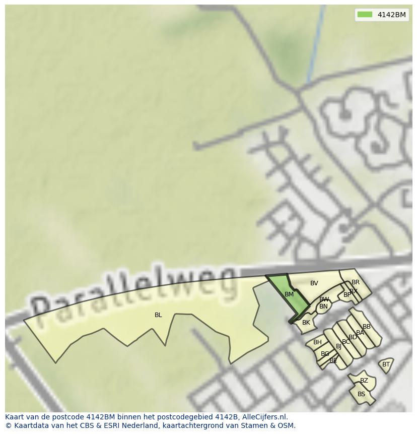 Afbeelding van het postcodegebied 4142 BM op de kaart.