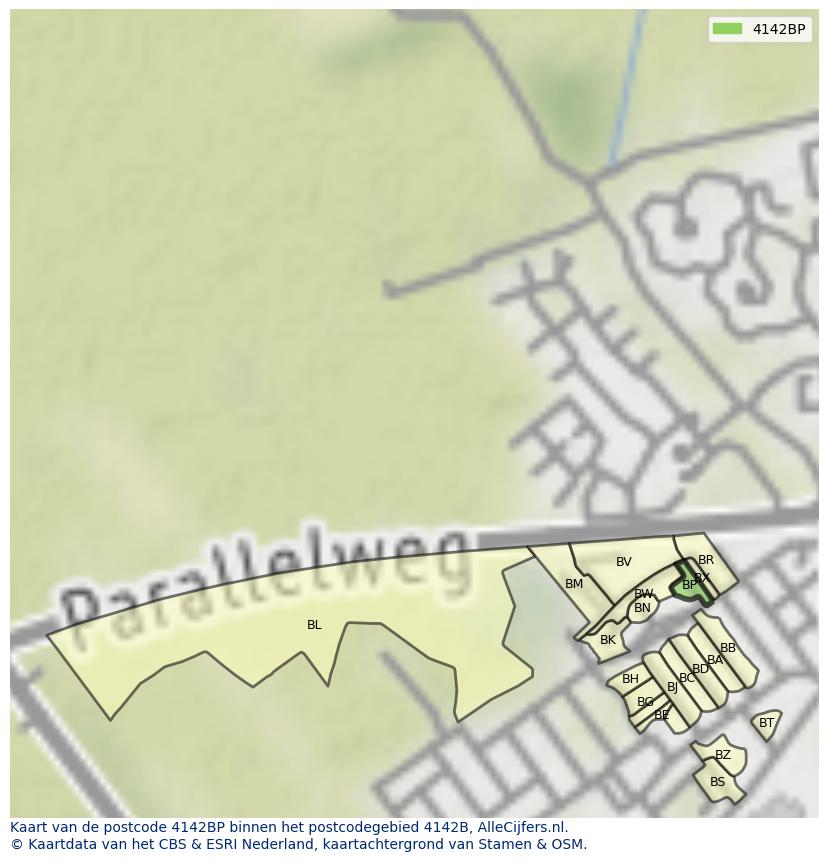 Afbeelding van het postcodegebied 4142 BP op de kaart.