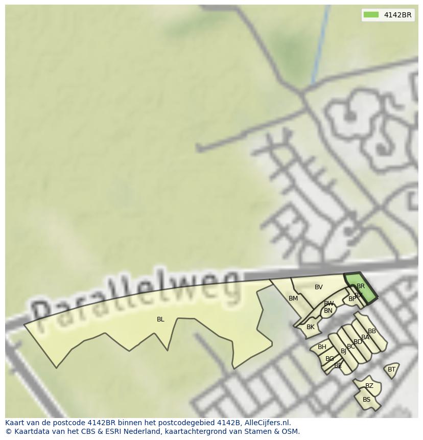 Afbeelding van het postcodegebied 4142 BR op de kaart.