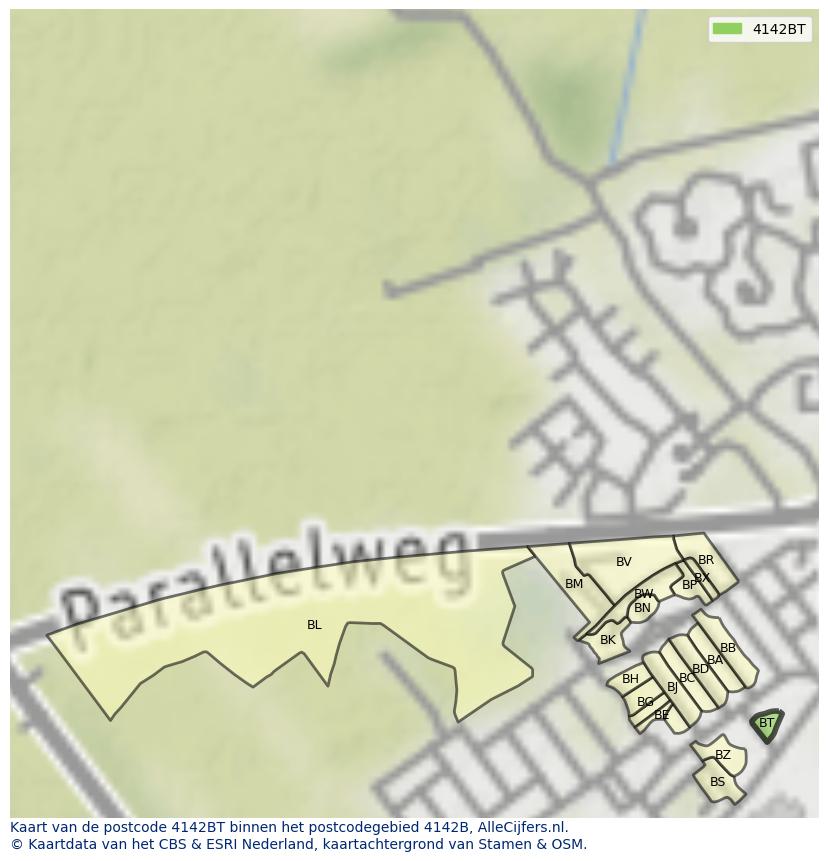 Afbeelding van het postcodegebied 4142 BT op de kaart.