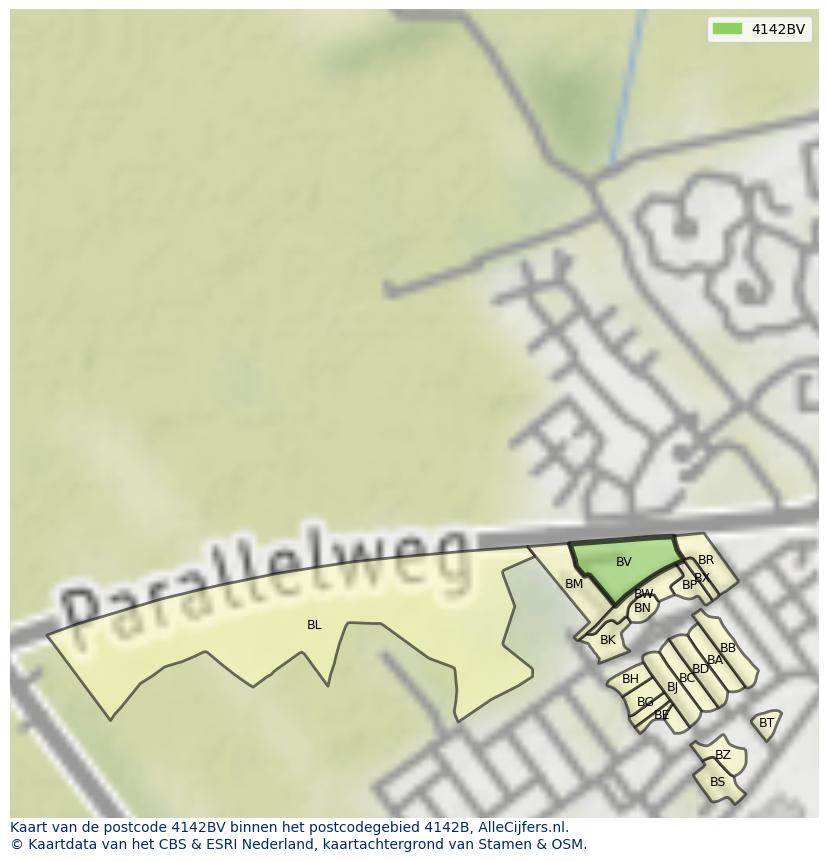 Afbeelding van het postcodegebied 4142 BV op de kaart.