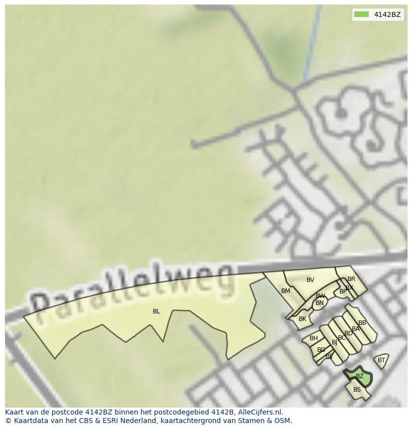 Afbeelding van het postcodegebied 4142 BZ op de kaart.