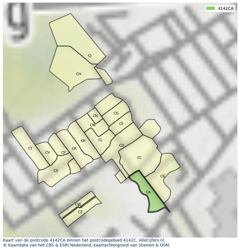 Afbeelding van het postcodegebied 4142 CA op de kaart.