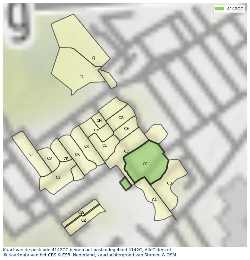 Afbeelding van het postcodegebied 4142 CC op de kaart.