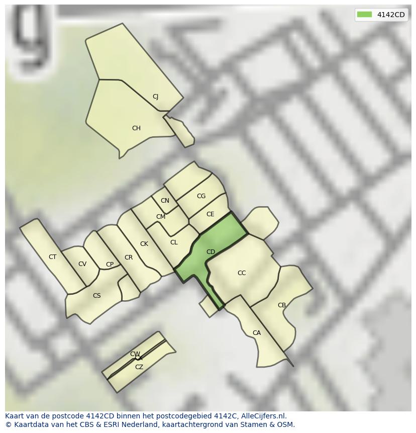Afbeelding van het postcodegebied 4142 CD op de kaart.